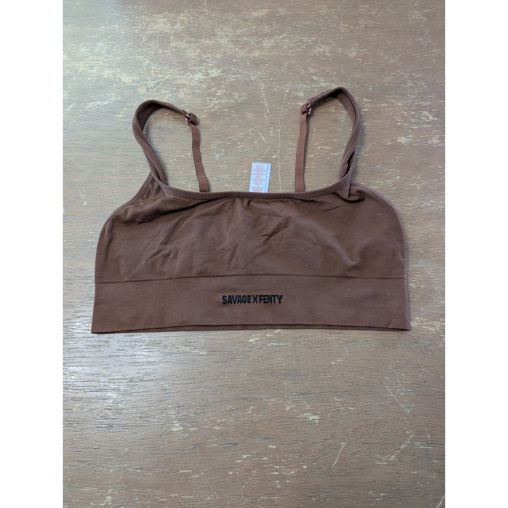 Savage X Fenty Womens‎ Brown Seamless Ribbed Bralette Medium athletic athleisure